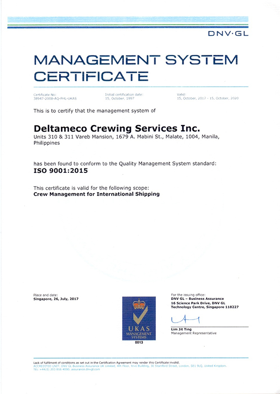 Management system certificate